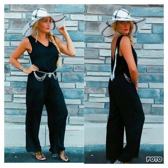 Black Jumpsuit Sassy Fringe Detail - Picture 3 of 4